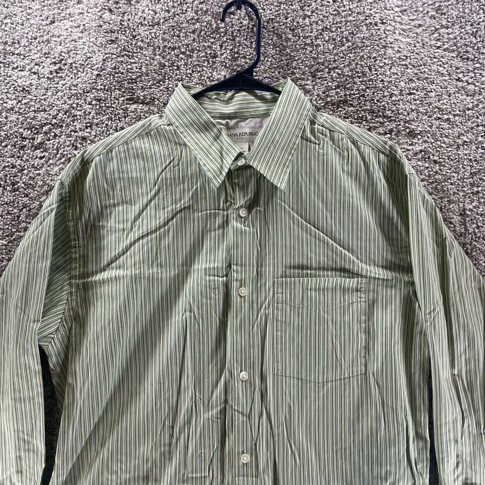 Banana Republic Shirt Adult Extra Large Green Beige Striped Button Up Casual Men